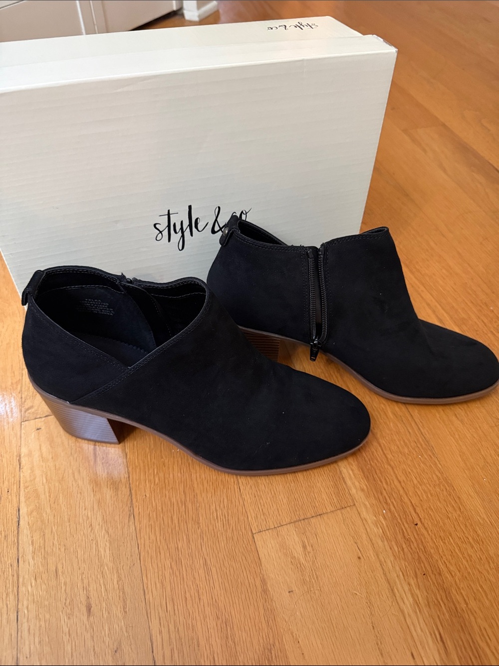 Style & Co. Black Suede Ankle Booties with Low Block Heel